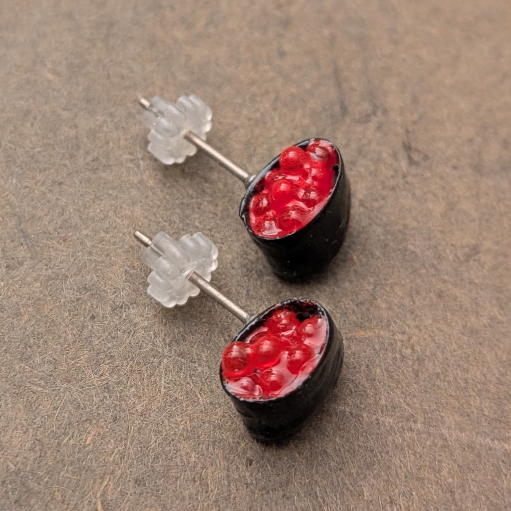 Japanese Sushi Ikura Post Earrings Red White Black 23$